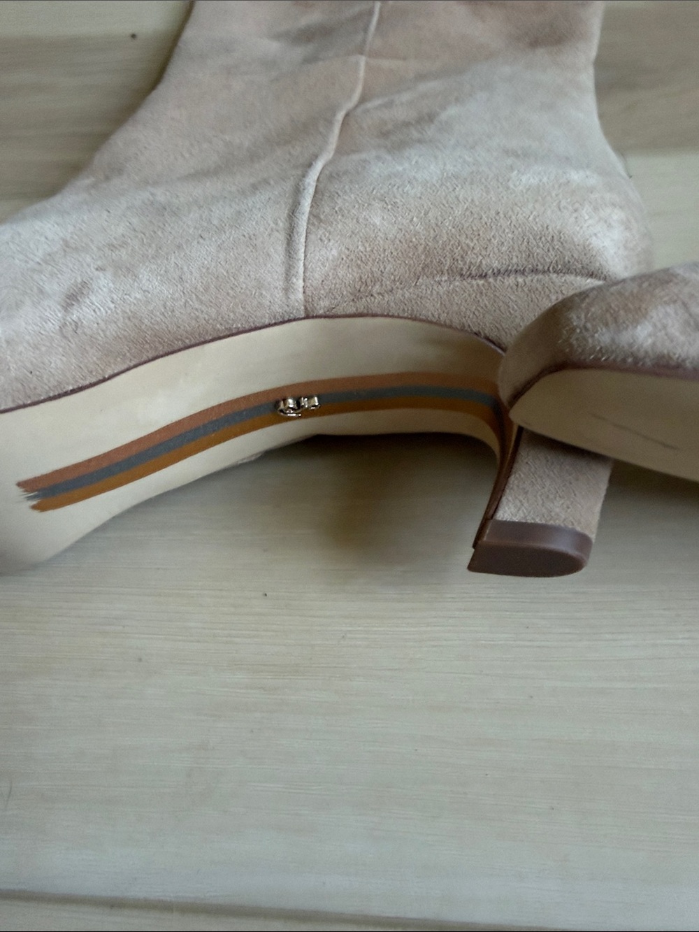 Knee-High Suede Heeled Boots in Blush - Picture 2 of 4